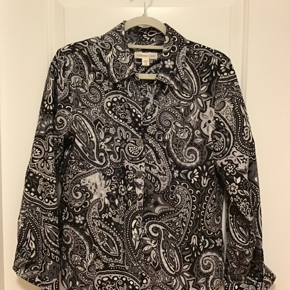 Coldwater Creek No-Iron Black Paisley Shirt - Size M - Picture 2 of 4